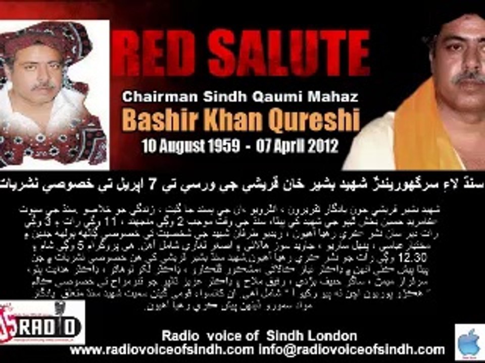 Comments on Bashir Khan Qureshi inSpecial Transmission of Anniversary By Radio Voice of Sindh London Part 2