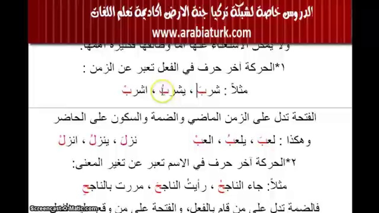 لنتعلم العربية المستوى الاول - الدرس الثاني - الحركات