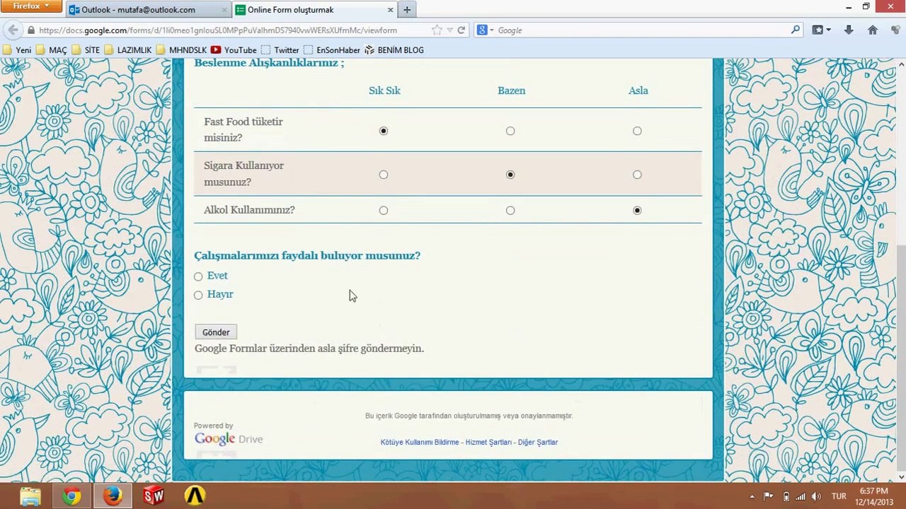 Online Anket Oluşturmak (Google Drive ile)