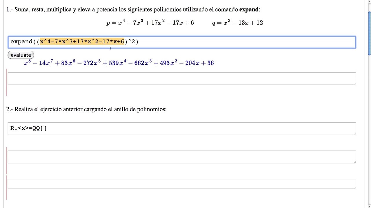 05 Sagemath y Matemáticas. Polinomios y fracciones algebraicas