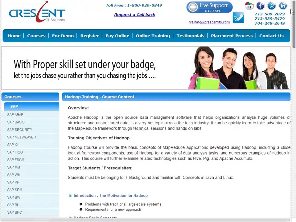 Hadoop Online Training and Placement - Hadoop Course Content