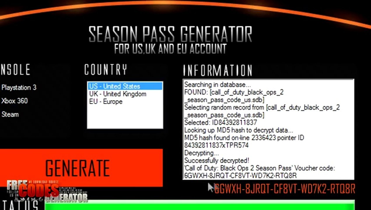 FREE Black Ops 2 Season Pass Codes Generator April 2014