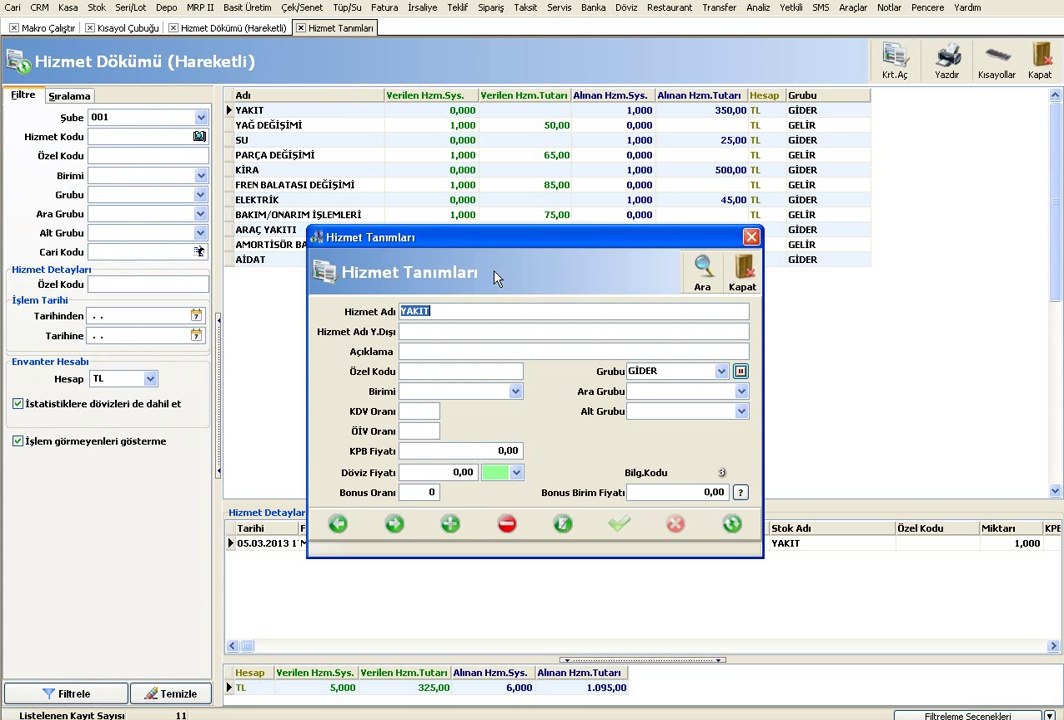WOLVOX ERP Hizmet Dökümü Hareketli