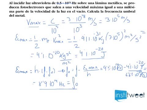 Ejercicio resuelto de Efecto fotoeléctrico Quimica 2º Bachillerato