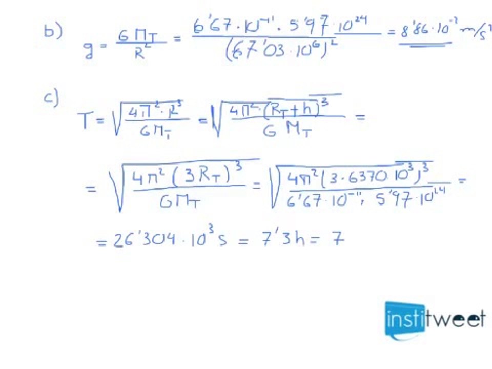 Ejercicio Campo gravitatorio, calcula altura sobre superficio y aceleración