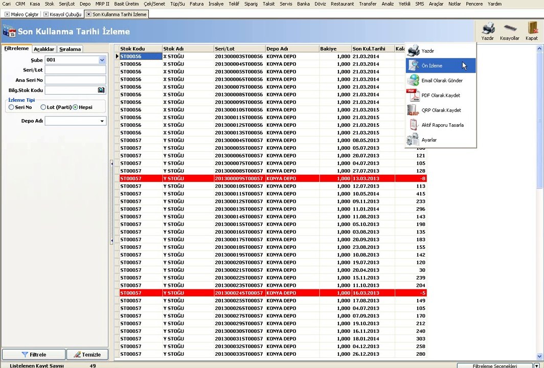 WOLVOX ERP Seri-Lot Son Kullanma Tarihi İzleme