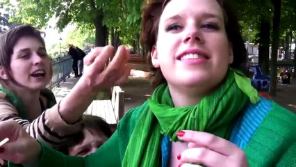 Girl Drinks Beer with Her Ear