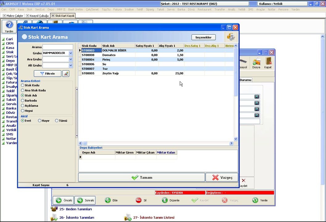 WOLVOX ERP Basit Üretim (Normal)