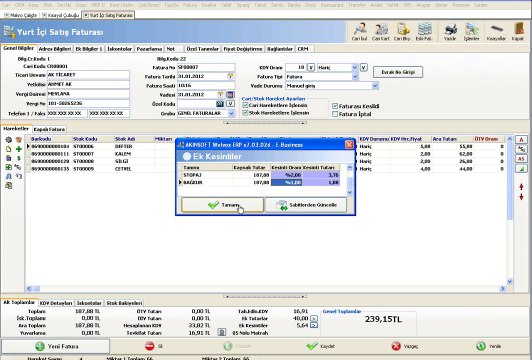 WOLVOX ERP Fatura Alt Toplamlar