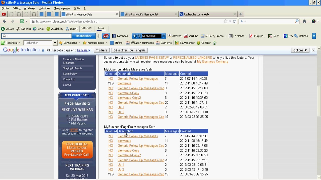 Importer un set de message