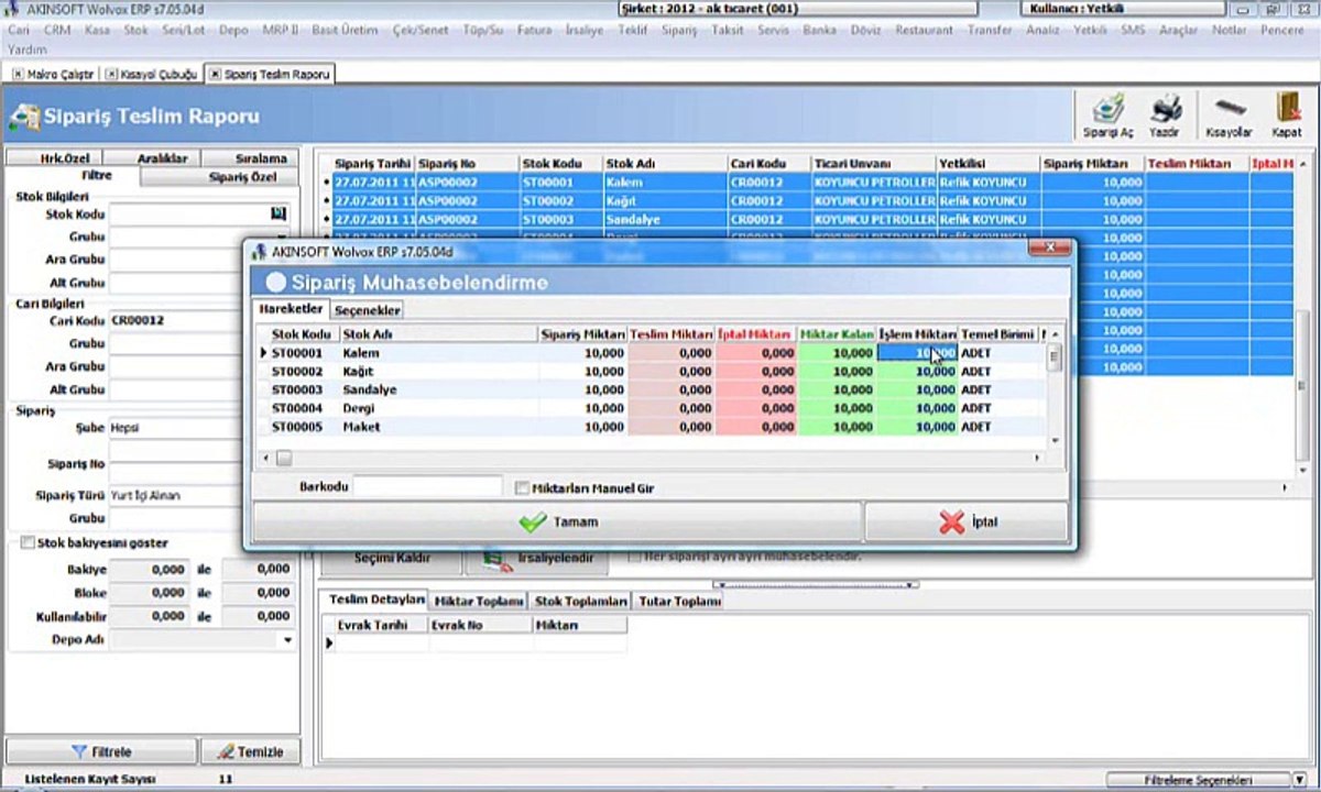 WOLVOX ERP Sipariş Muhasebelendirme