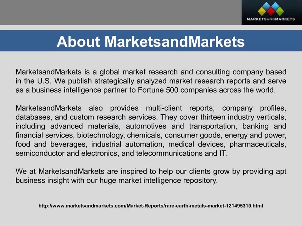 Rare Earth Metals Market by Type (Cerium, Neodymium) & by Application (Catalysts) - 2019 | MarketsandMarkets