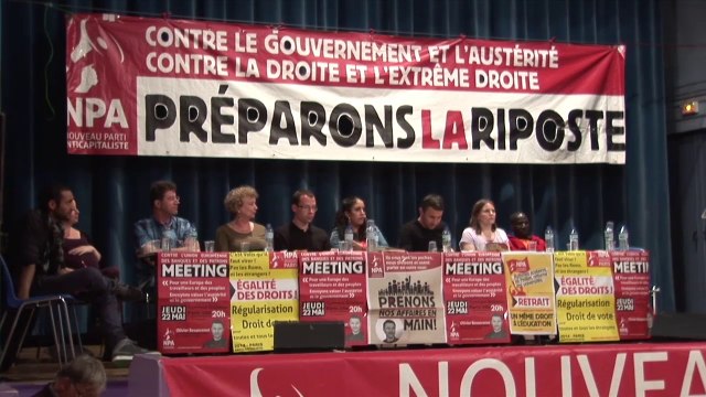 NPA Européennes Meeting 22 mai 2014 avec Olivier Besancenot, Armelle Pertus (Education Nationale), Maurice Rajsfus (Observatoire des Libertés Publiques), Mathieu Chapuis (SNCF), Céline Caudron (LCR Belgique),Brahim Ibrahimin (La Poste)...