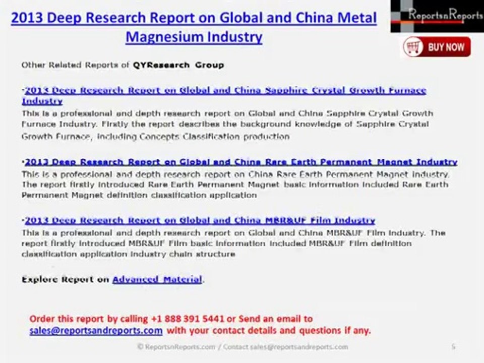 Global and China Metal Magnesium Industry Deep Research Report 2013