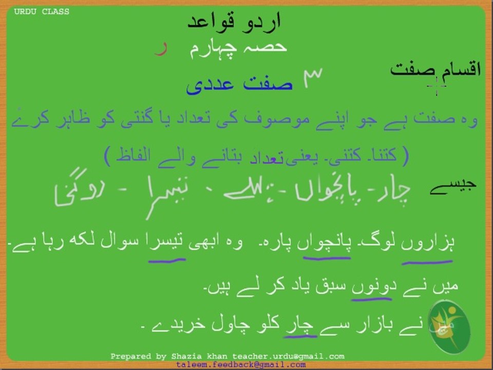 Urdu Grammar Part 4 (e) Sift Adadi