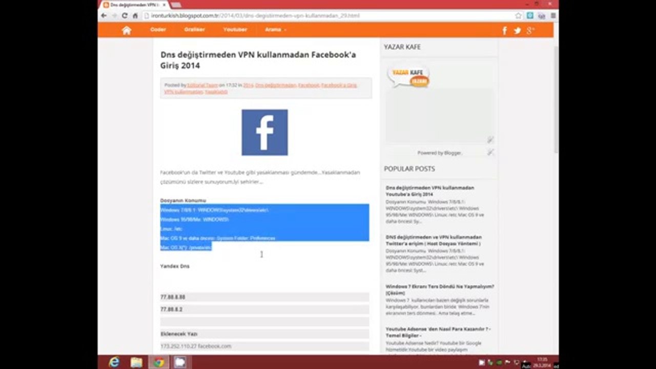Dns Değiştirmeden Vpn Kullanmadan Facebook'a Giriş 2014