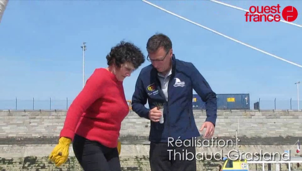 Route du Rhum : Isabelle Autissier baptise le trimaran de Pierrick Tollemer