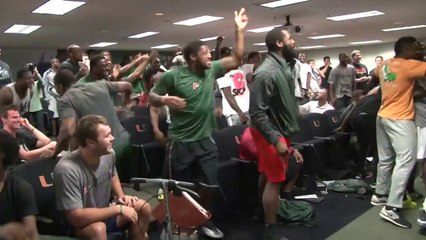 Watch Miami football players lose their minds as new uniforms are unveiled.