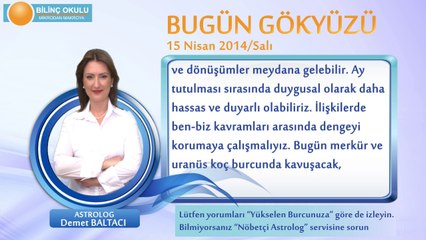 YENGEÇ Burcu, GÜNLÜK Astroloji Yorumu,15 NİSAN 2014, Astrolog DEMET BALTACI Bilinç Okulu