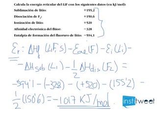 Cálculo de Energía reticular (Enlace químico)