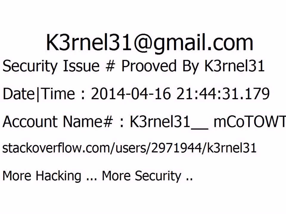K3rnel31 Security Issue # Prooved mCoTOWTwjGO5TKJ