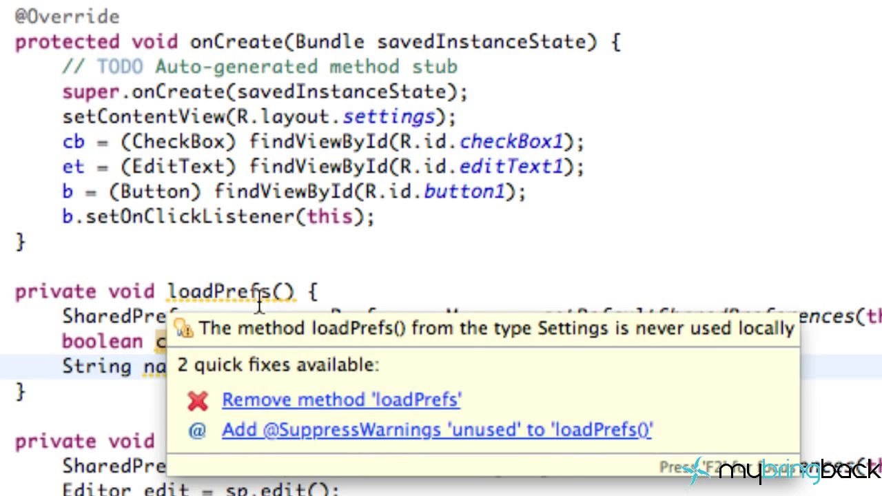 Android Tutorial 2.8 - Loading Data from sharedPreferences