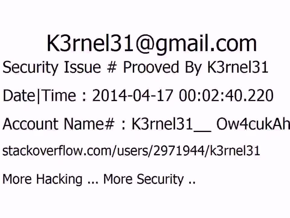 K3rnel31 Security Issue # Prooved Ow4cukAhuJdlUO5