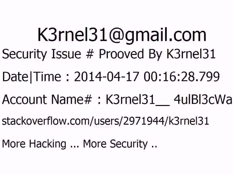 K3rnel31 Security Issue # Prooved 4ulBl3cWaZlPQ0A
