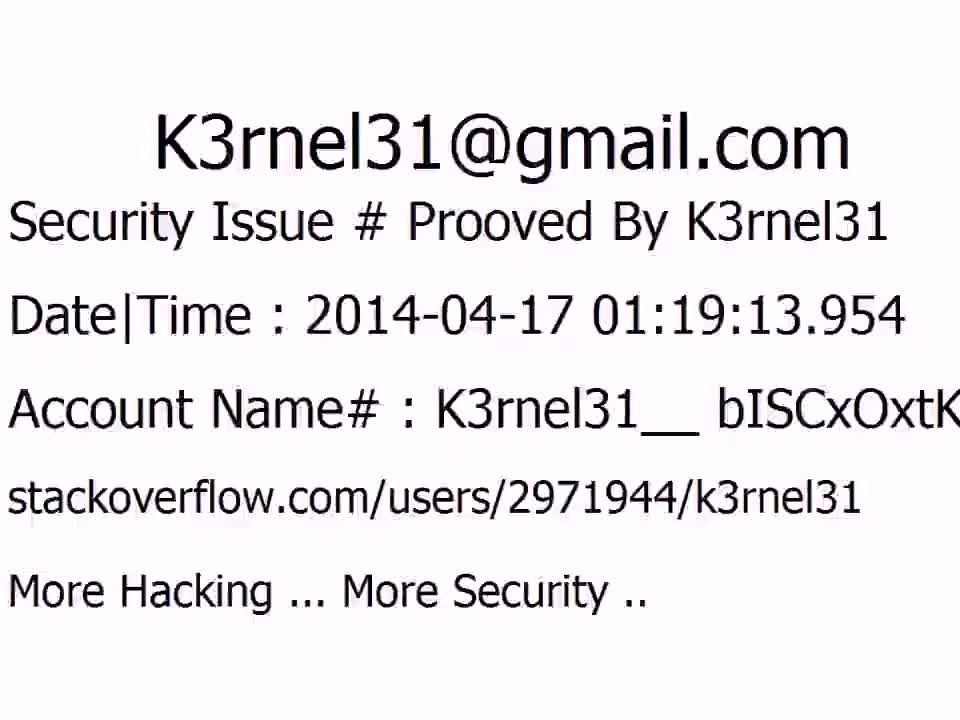 K3rnel31 Security Issue # Prooved bISCxOxtK45u9Ay