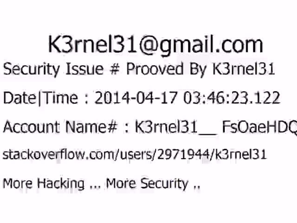 K3rnel31 Security Issue # Prooved FsOaeHDQSjnotmf