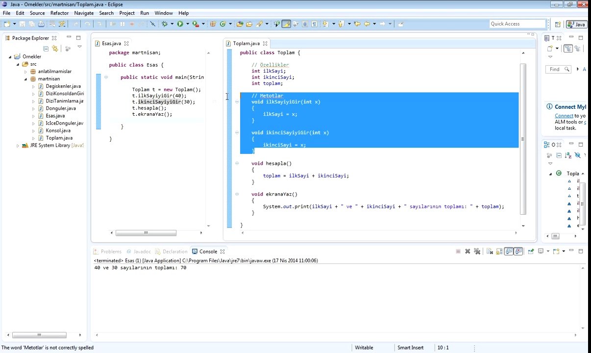 Sınıf Tanımlama - Toplama Sınıfı Örneği (Java Programlama Dili)