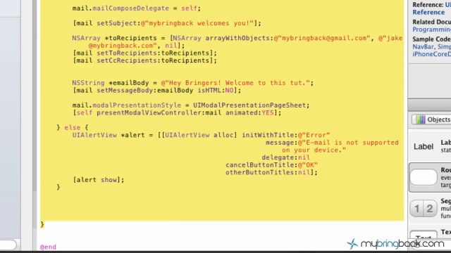 Learn Xcode 4.2 Tutorial iOS iPad iPhone 1.35 In App Email Basics pt 2