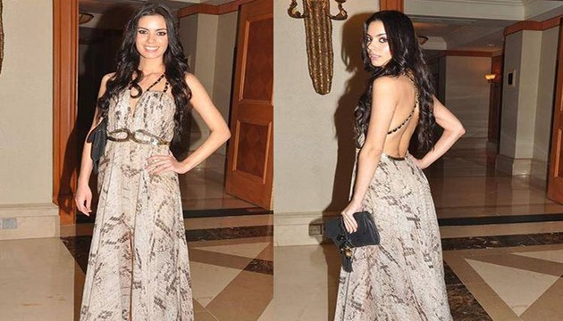 Bollywood Hot Girl Mia Uyeda backless dress with Kunal Khemu Amrita Puri at Blood Money film success bash