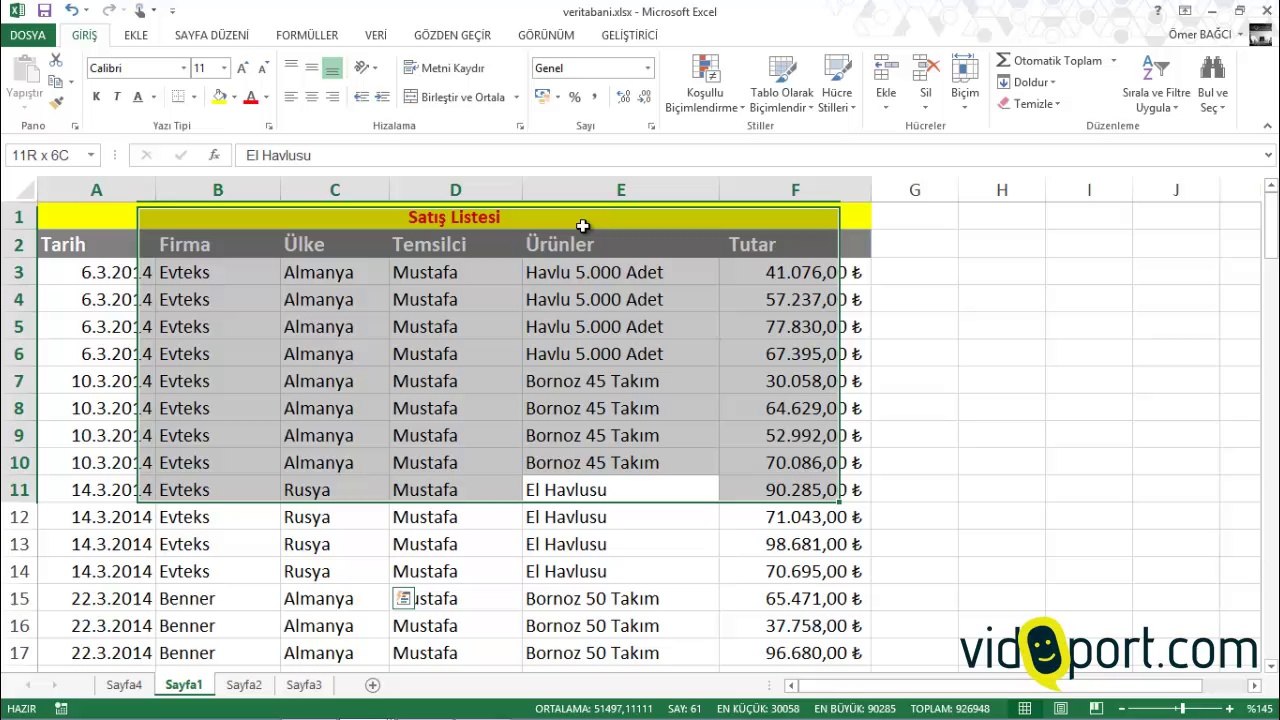 Excel Türkçe - Ömer BAĞCI- Excel'de Metinleri Seçtiğiniz Aralığa Ortalamak