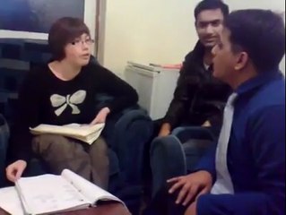 A student giving interview to a immigration official