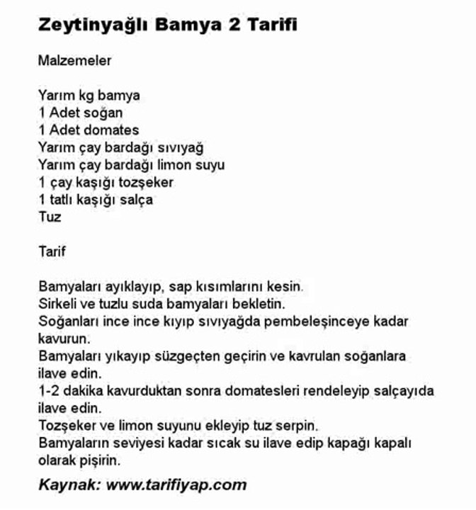 Zeytinyağlı Bamya 2 Tarifi