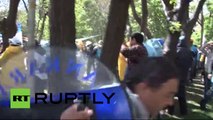 Video: Tear gas, water cannon as protesters break police barricade in Turkey