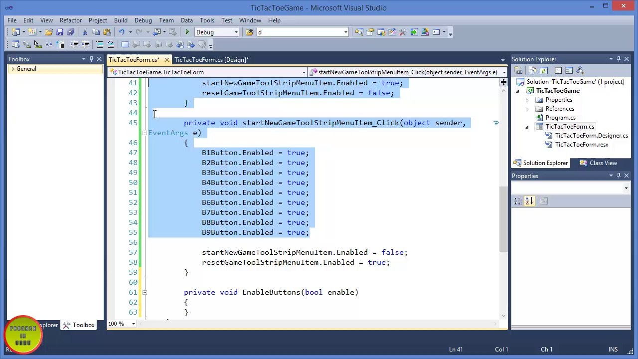 P2 - C# Developing Tic Tac Toe Game In Urdu - Adding Basic Functionality