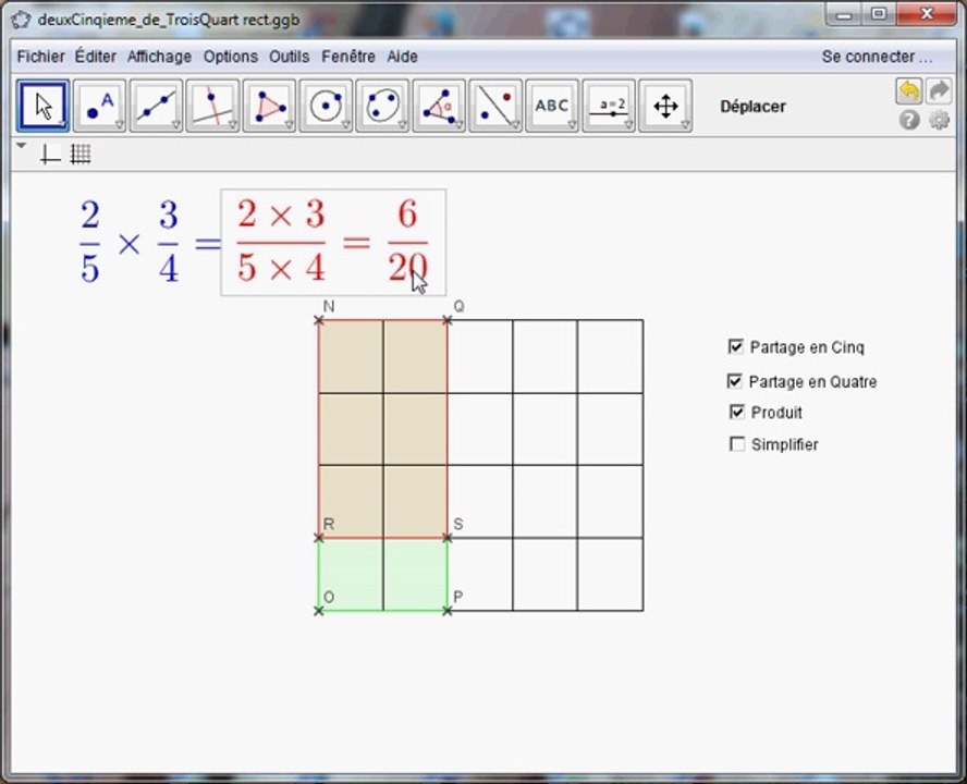 Illustration de la multiplication de deux fractions avec Géogébra