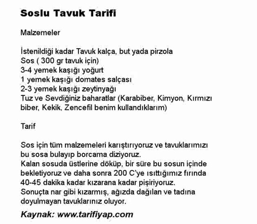 Soslu Tavuk Tarifi