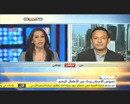 Cosmetic Dentist, Dr. A. Amer discussing cavities and caries in children on the Sky News Arabiya