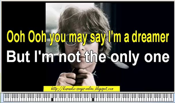 Free karaoke songs online John Lennon Imagine with lirycs on the screen and piano