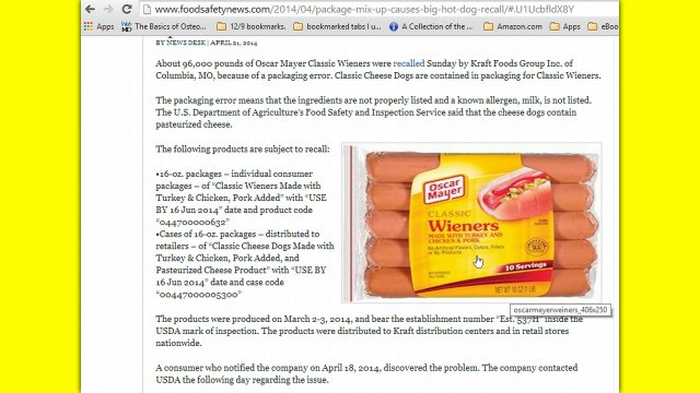 RECALL ALERT #36 FOR 2014, Kraft Recalls Oscar Mayer