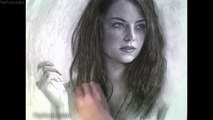 Drawing Emma Stone - Time-lapse charcoal portrait Art Video