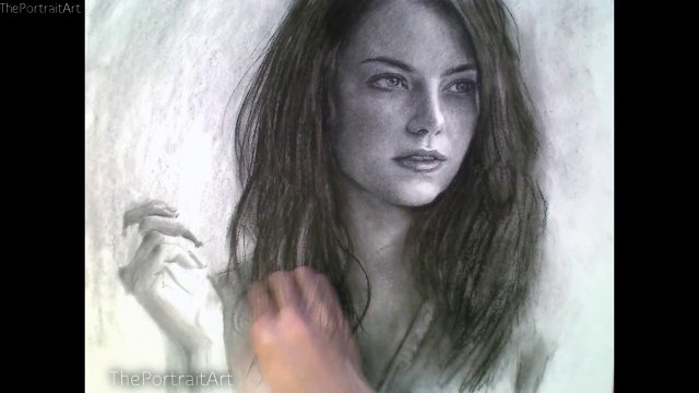 Drawing Emma Stone - Time-lapse charcoal portrait Art Video