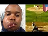 Houston Astros prospect Delino DeShields Jr. catches a 90 mph fastball with his face