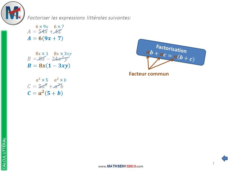 Exercice: Factoriser une expression littérale