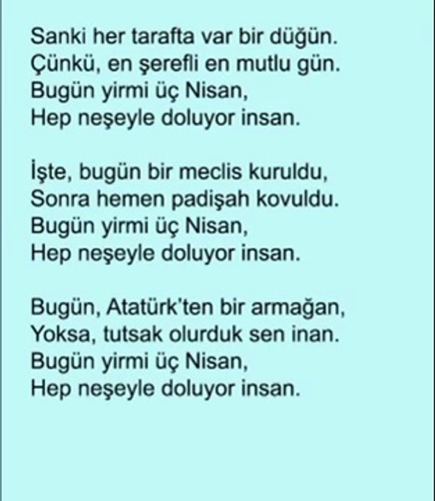 23 Nisan Şarkısı ve sözleri