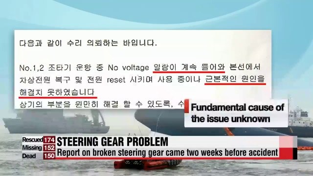 Repair request made by crew about broken steering gear two weeks before accident