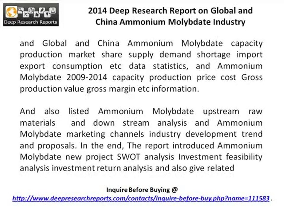 Ammonium Molybdate Industry 2014 across China & World–Key Manufacturers Analysis